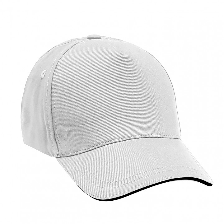 Beyaz Pamuk Gabardin 5 Panel Sandwich Siper Pure Promosyon Şapkası